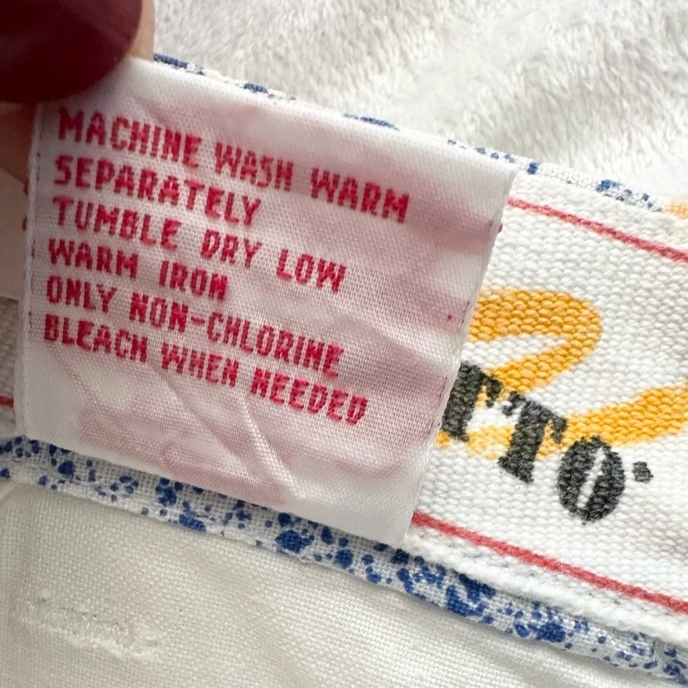 Vintage Rigolletto White Cotton Print Cuffed Pants Kids 12 Short Loose Fit NWT